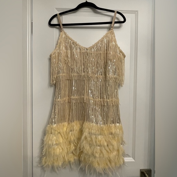 Lilliana Champagne Feather Tassel Sequin Mini Dress - Picture 6 of 6